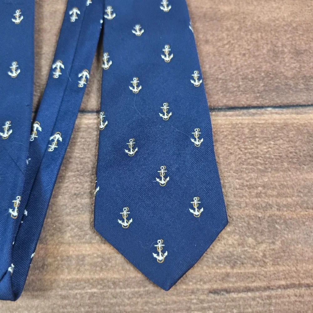 Resilio Necktie Mens One Size Navy Blue Good Nautical Anchor Print Silk Blend
